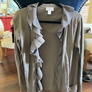 Loft Women's Gray Ruffle Cardigan Sweater